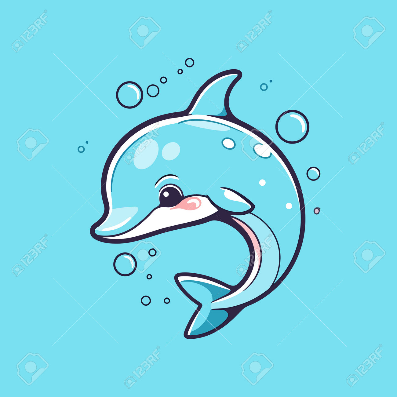 Cute Cartoon Dolphin Swimming In The Water. Vector Illustration Of A  Dolphin. Royalty Free SVG, Cliparts, Vectors, and Stock Illustration. Image  207249969., image size:1300x1300