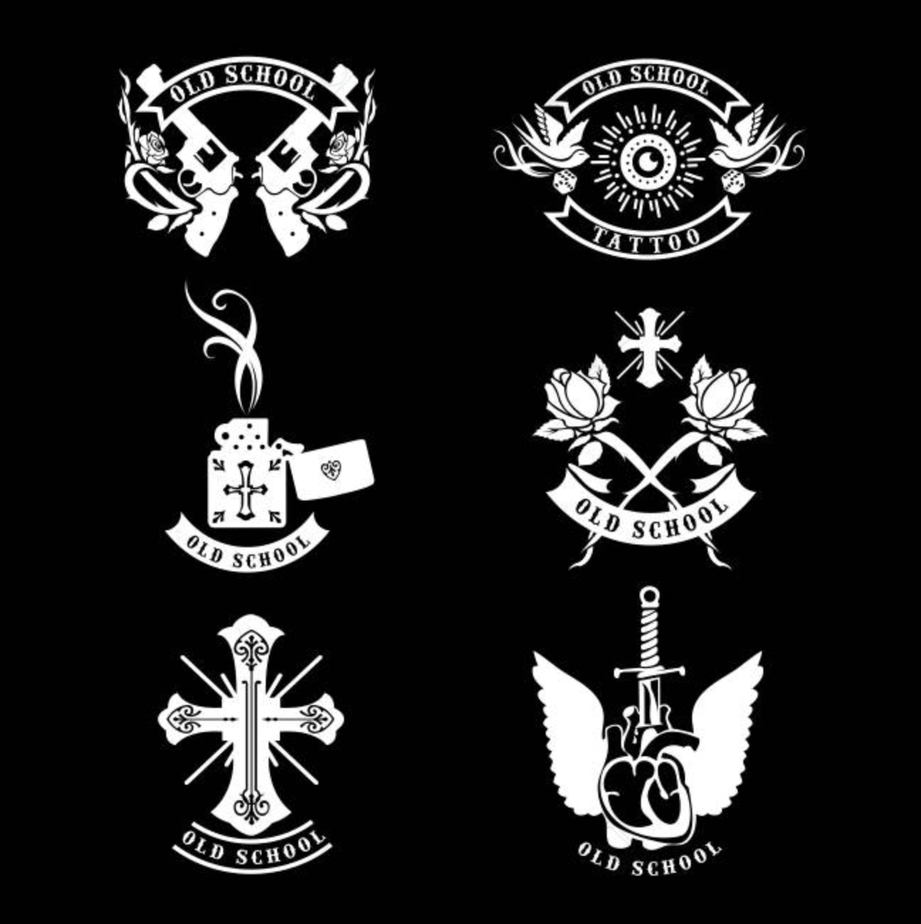 set vector tattoo studio logo templates on dark background cool