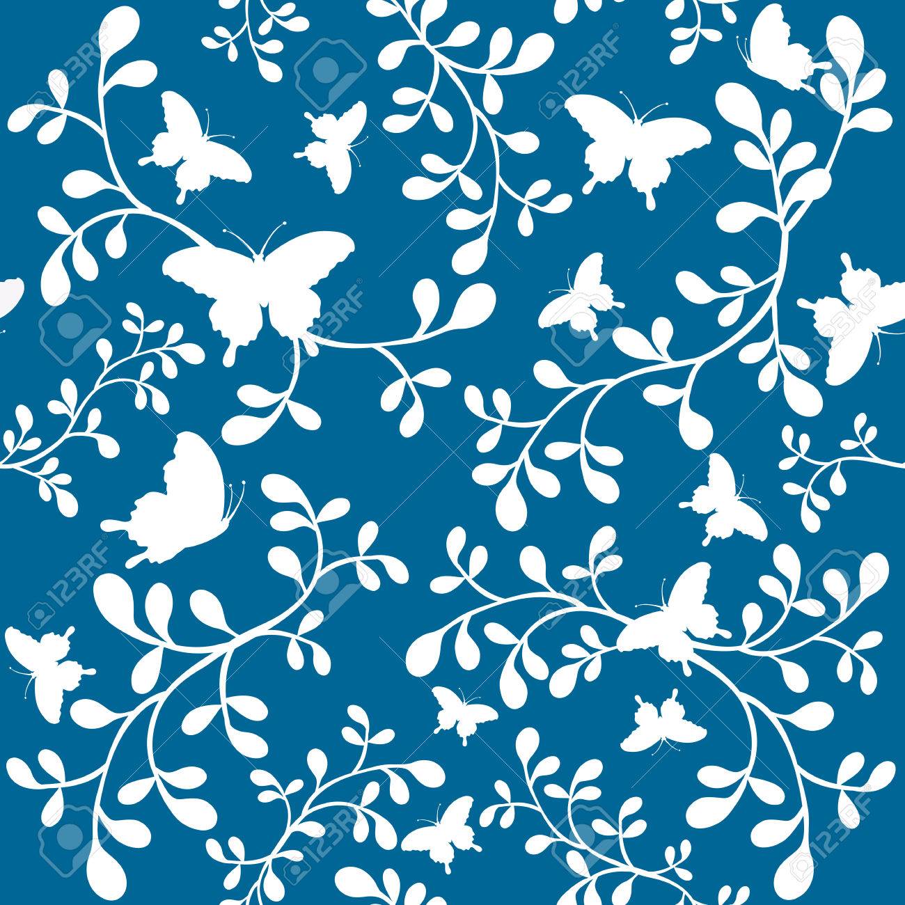 蝶の花のシームレスな壁紙のタイル 豊富なティール ブルー グリーンとホワイトで作成されます のイラスト素材 ベクタ Image