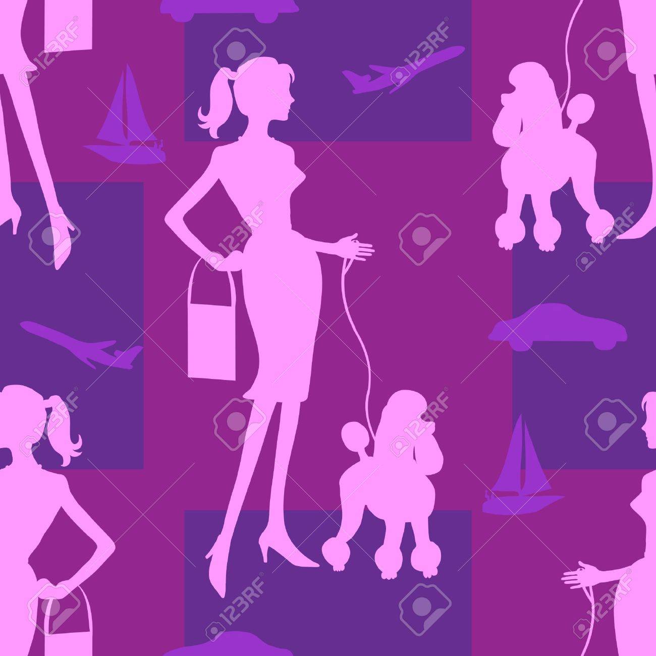 woman walking dog seamless wallpaper tile. boat, car, airplane woman walking dog seamless wallpaper tile. boat, car, airplane