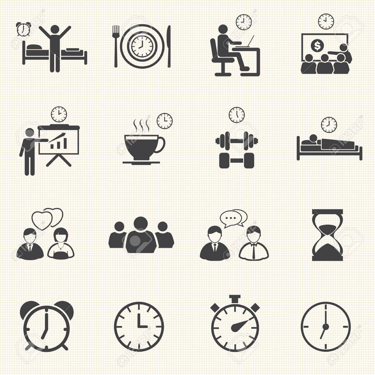 man daily routine people icons set with texture background royalty