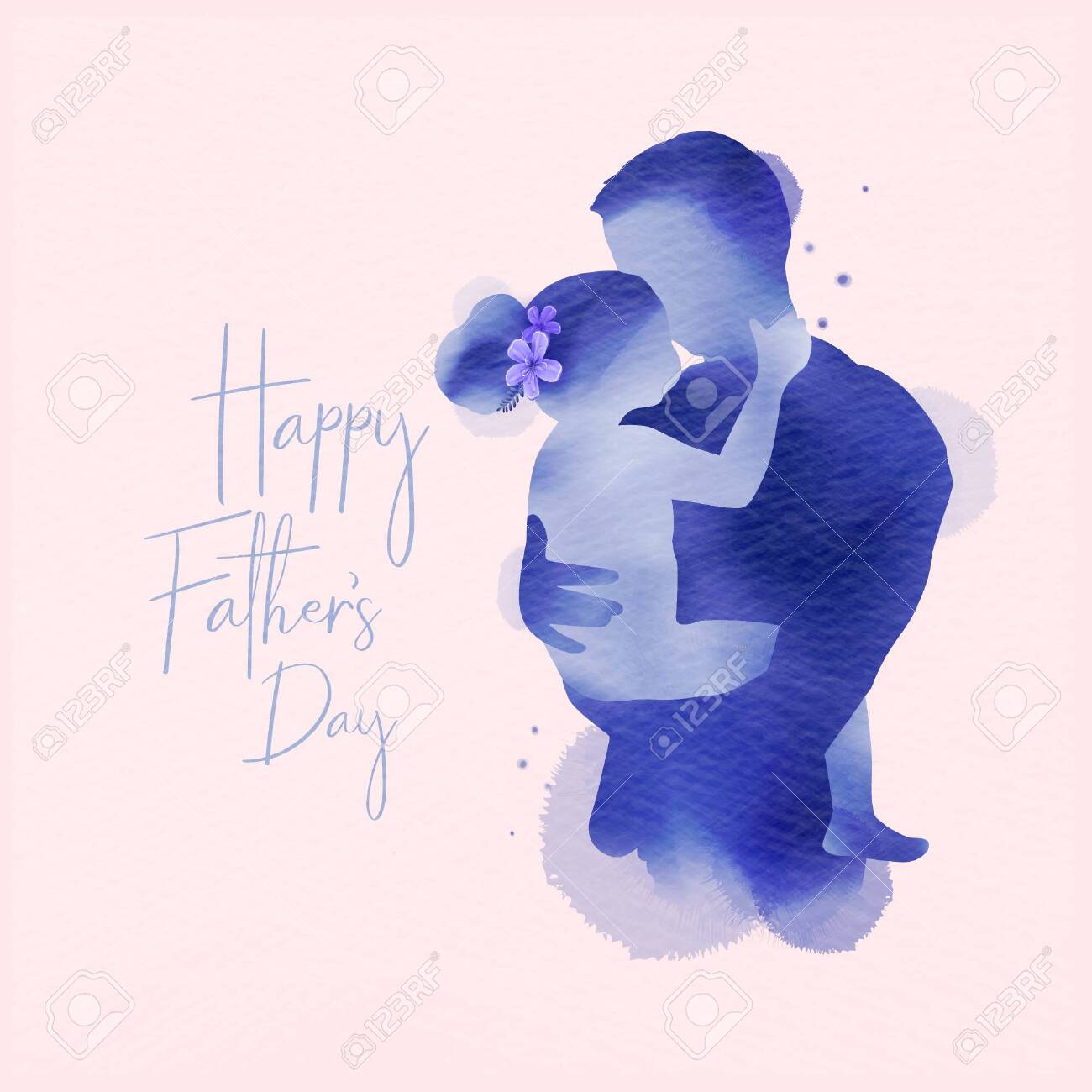 Happy Fatherr's Day. Side View Of Happy Family Daughter Hugging Dad  Silhouette Plus Abstract Watercolor Painted.Double Exposure Illustration.  Digital Art Painting. Vector Illustration. Royalty Free SVG, Cliparts,  Vectors, and Stock Illustration. Image, image size:1300x1300