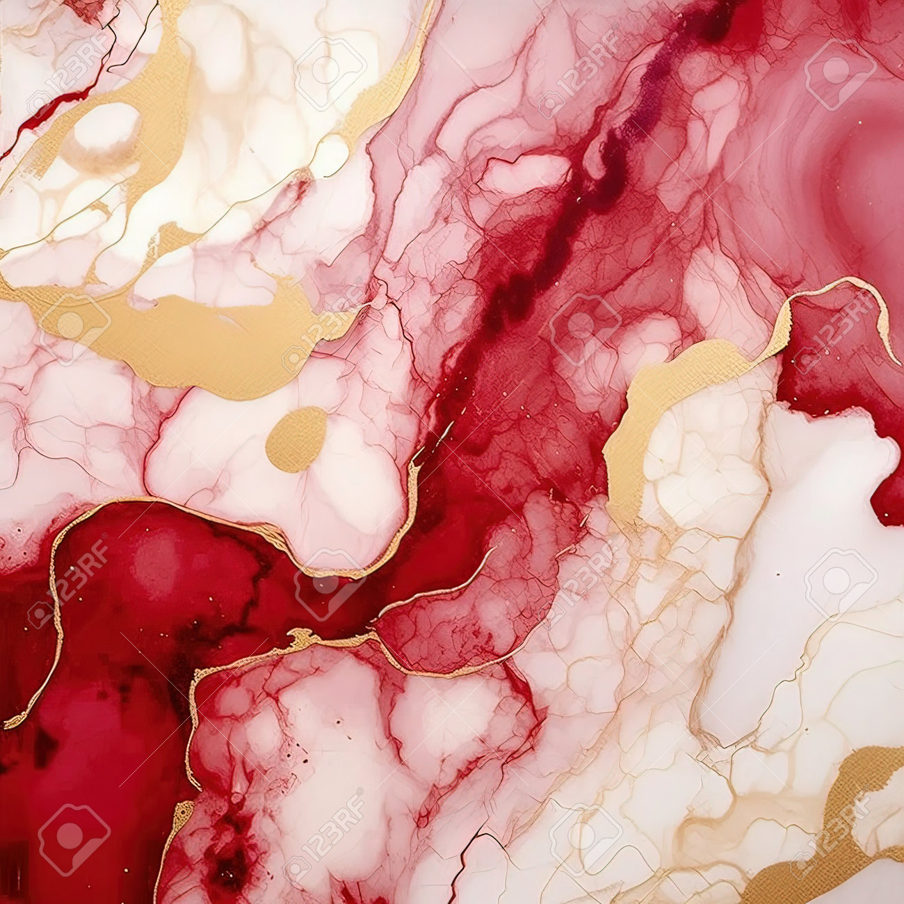 Abstract Background Of Red And Gold Marble Liquid Ink Painting On Paper.  Image Of Original Artwork Watercolor Alcohol Ink Paint On High Quality  Paper Texture. Stock Photo, Picture and Royalty Free Image., image size:1300x1300