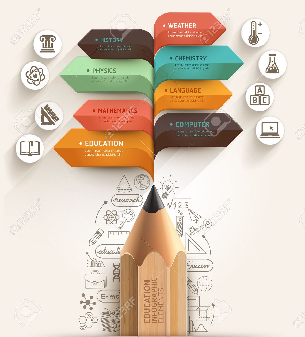 education concept pencil and bubble speech arrow template can
