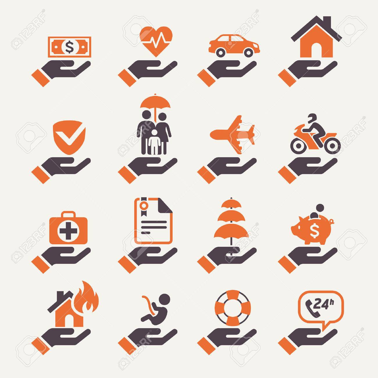 Insurance hand icons set. Vector Illustration. - 34423166 Insurance hand icons set. Vector Illustration. - 34423166