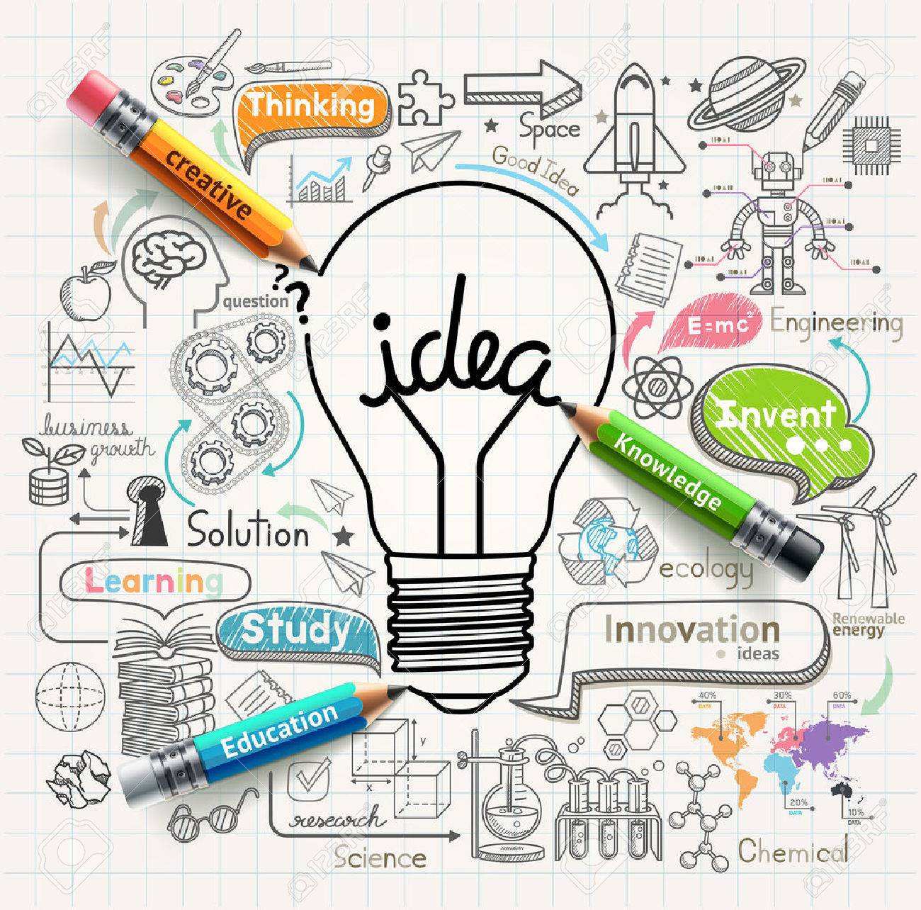 Lightbulb ideas concept doodles icons set - 43877911 Lightbulb ideas concept doodles icons set - 43877911