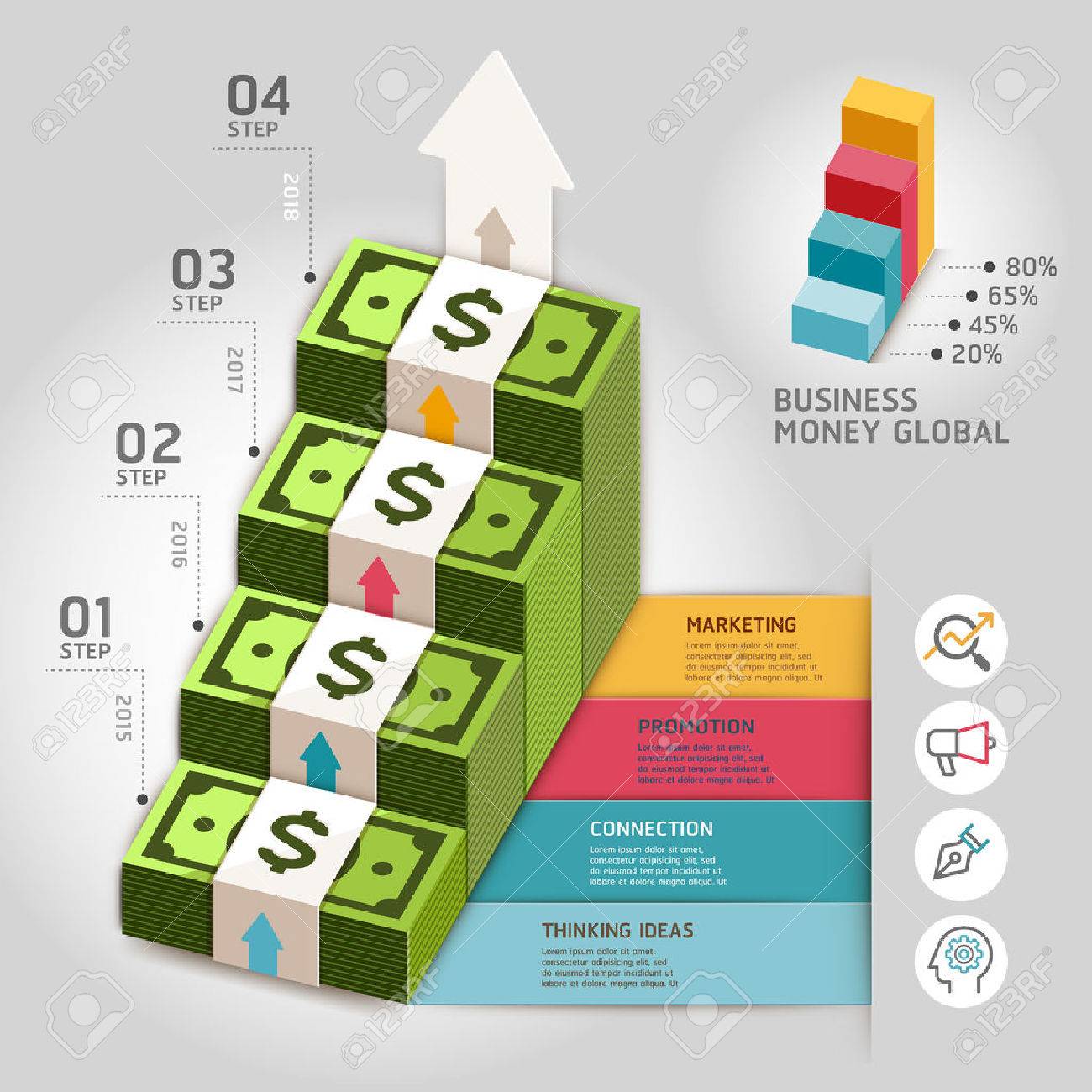 business money global arrow staircase template illustration