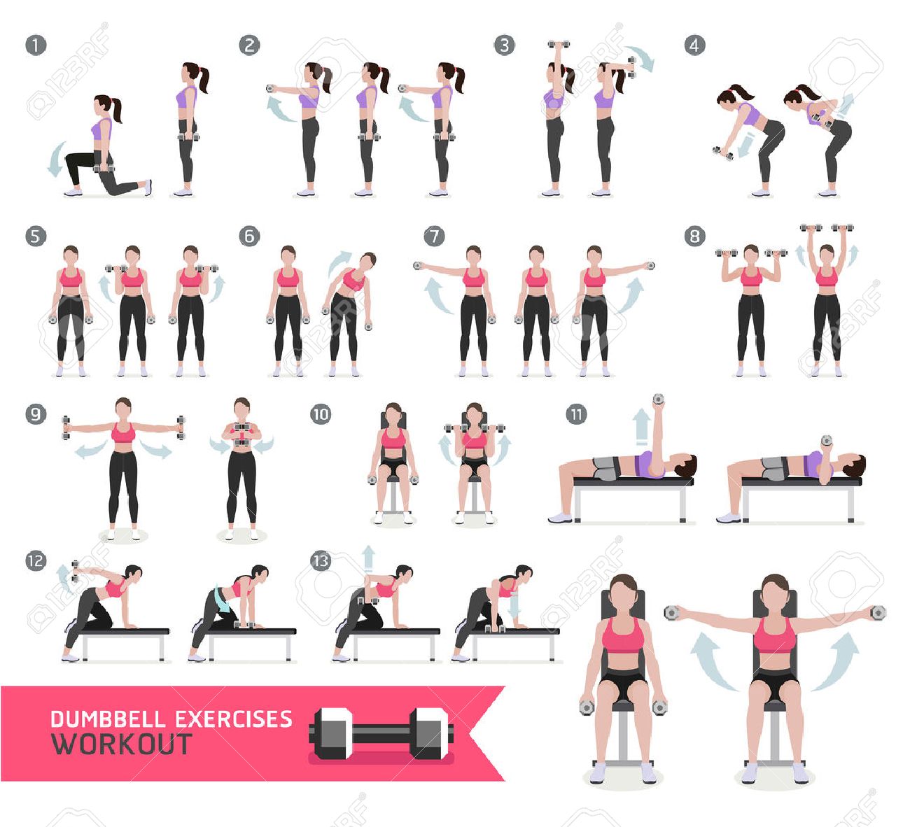 Woman dumbbell workout fitness and exercises. - 59040046 Woman dumbbell workout fitness and exercises. - 59040046