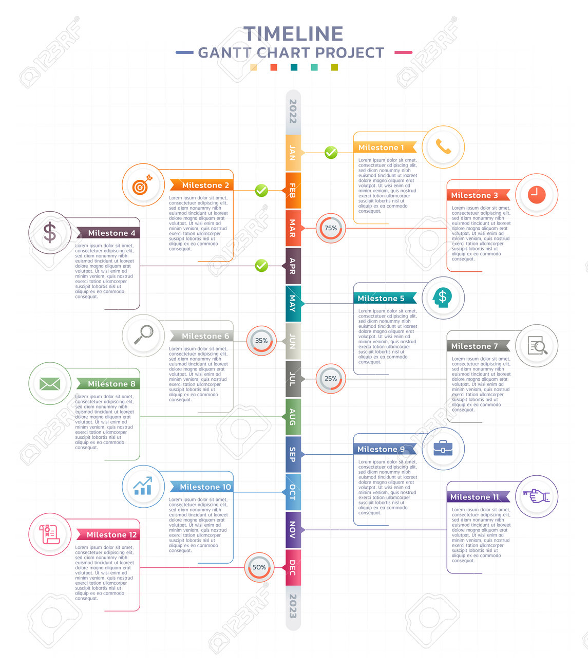 タイムラインガントチャートインフォグラフィックテンプレートの背景のイラスト素材・ベクター Image 200032870