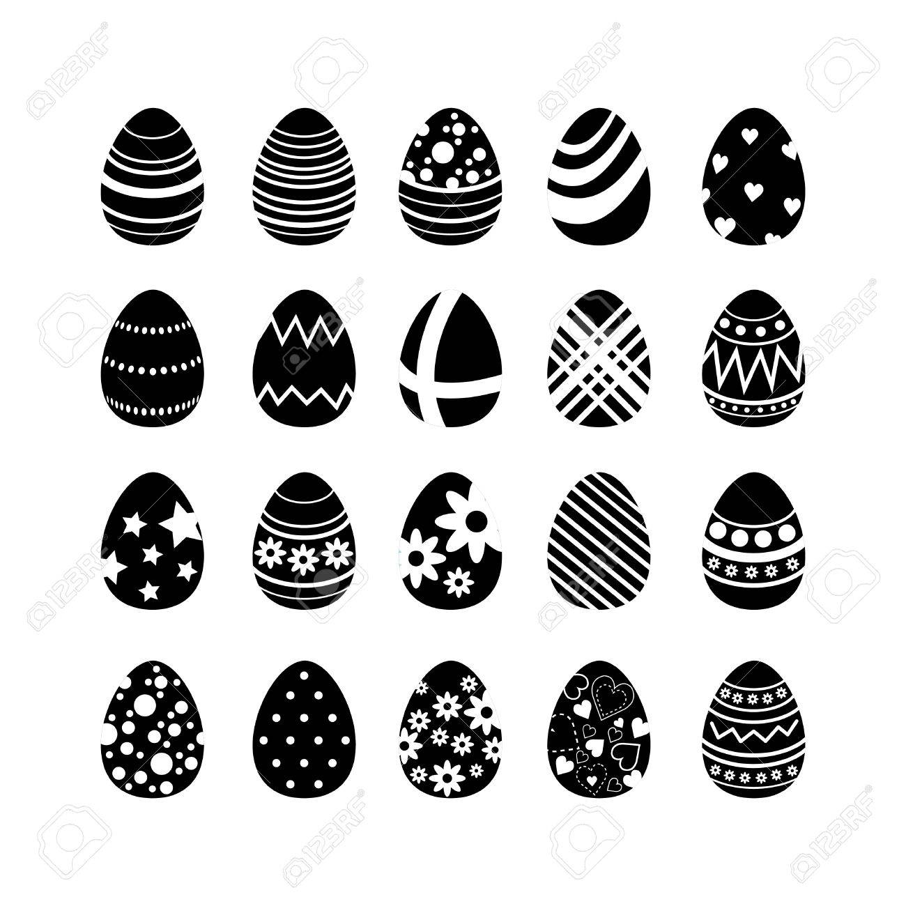 black and white easter egg set patterns textures royalty free