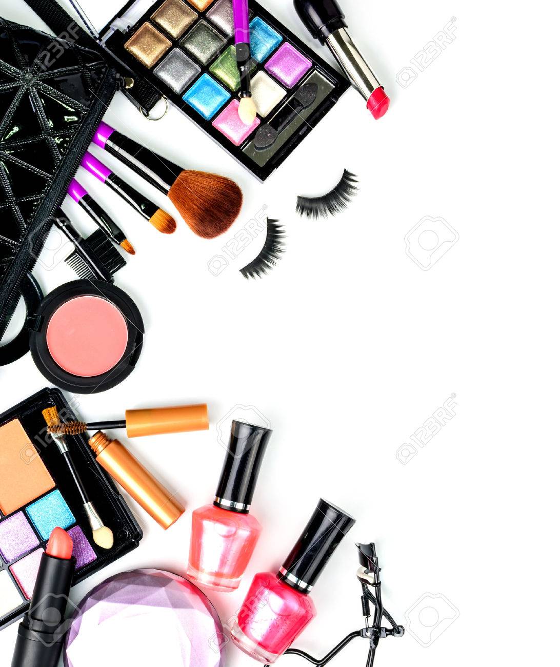 Make Up Bag With Cosmetics And Brushes Isolated On White Background Stock  Photo, Picture And Royalty Free Image. Image 51332952.