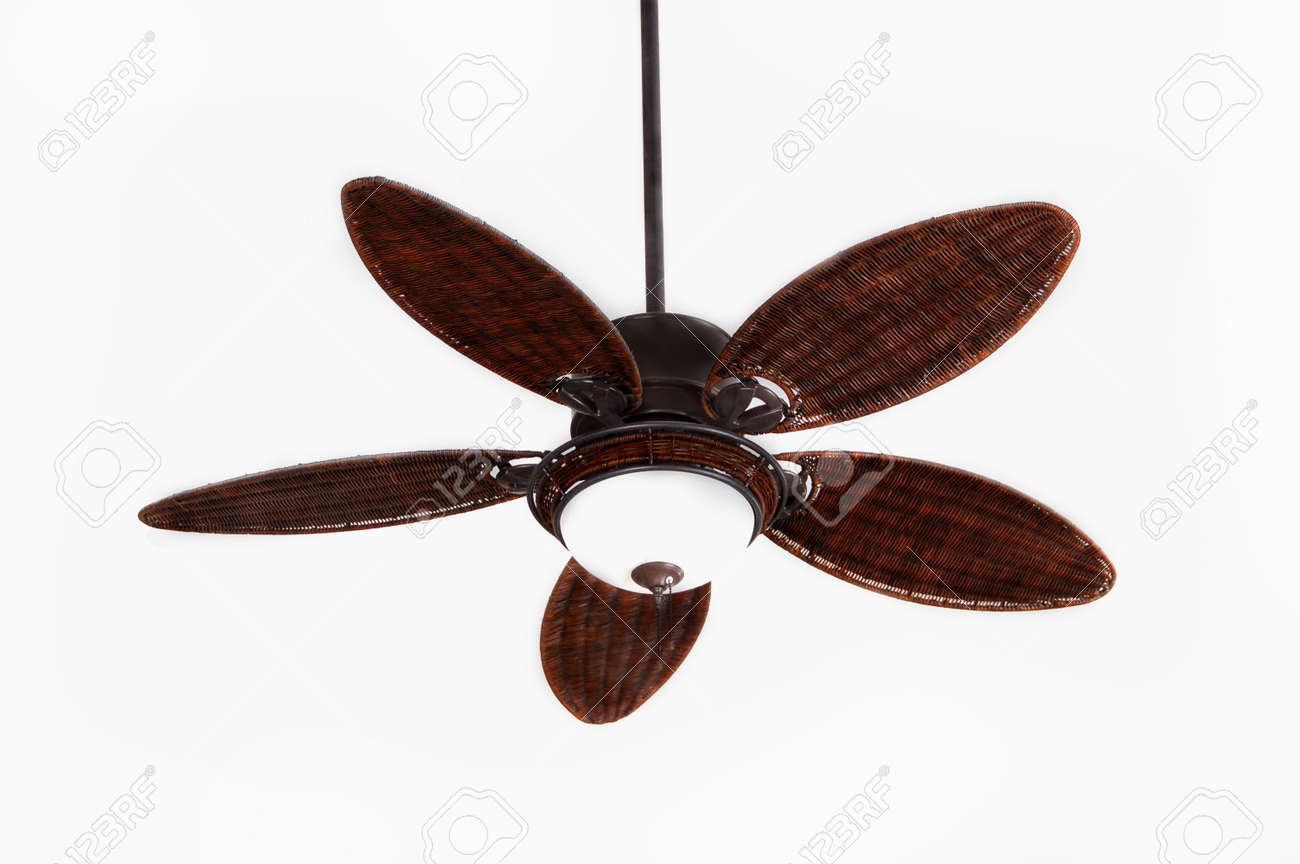Dark Brown Tropical Wicker Ceiling Fan With Light Fixture