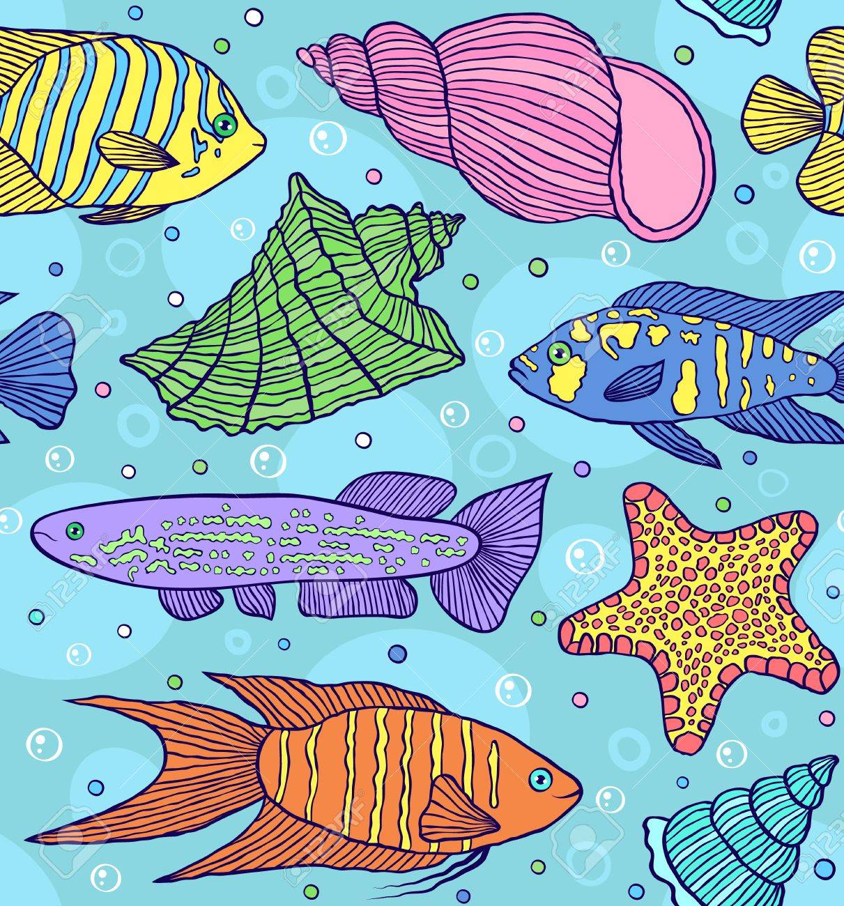 Illustration Of Seamless Pattern With Colorful Fishes Royalty Free Cliparts Vectors And Stock Illustration Image