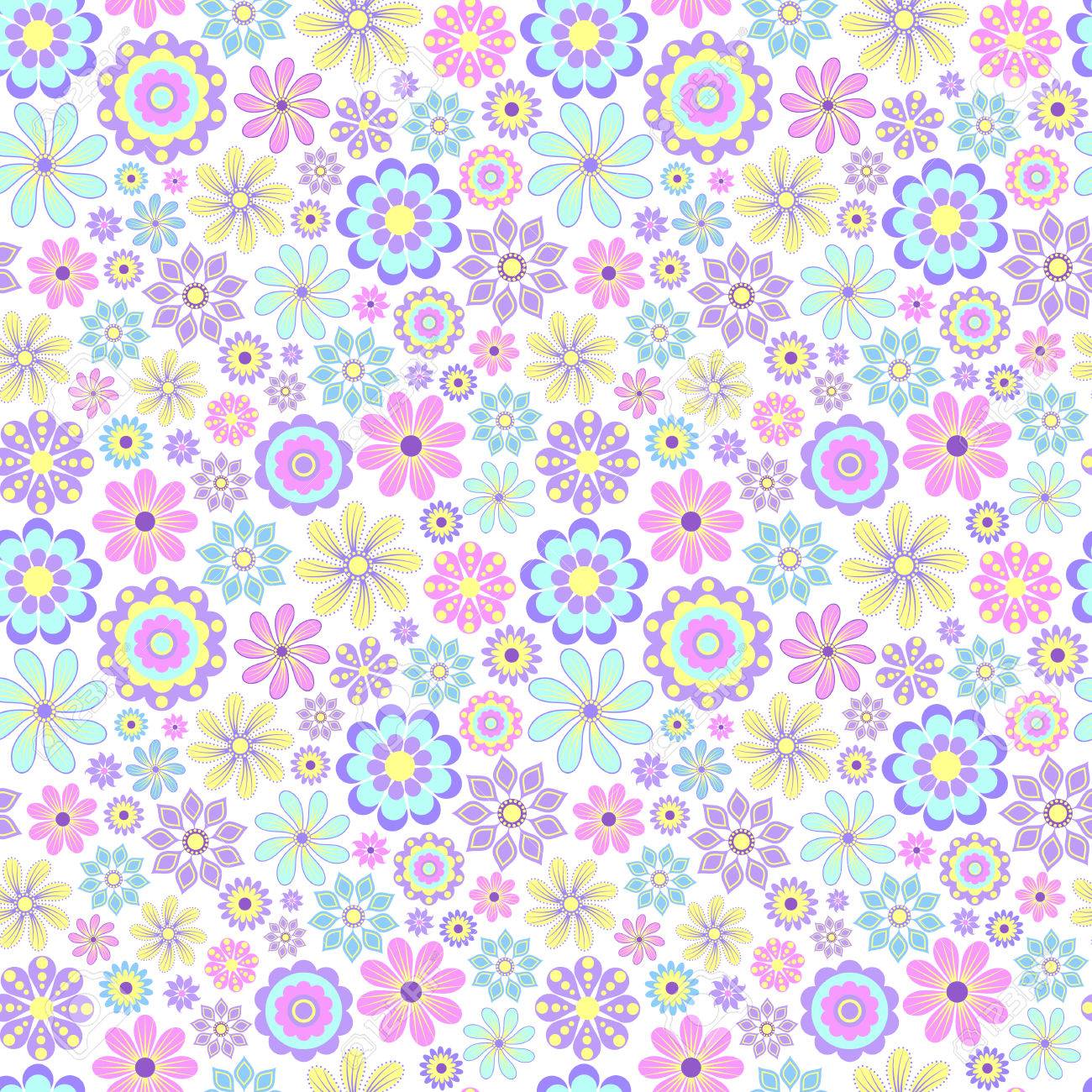 白地にパステル カラーのお花でシームレスなパターンのイラスト のイラスト素材 ベクタ Image