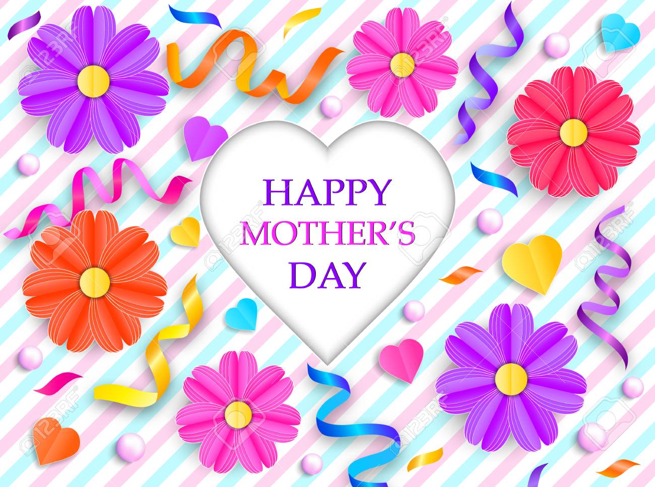 card with colorful streamers hearts beads and paper flowers paper flower streamers