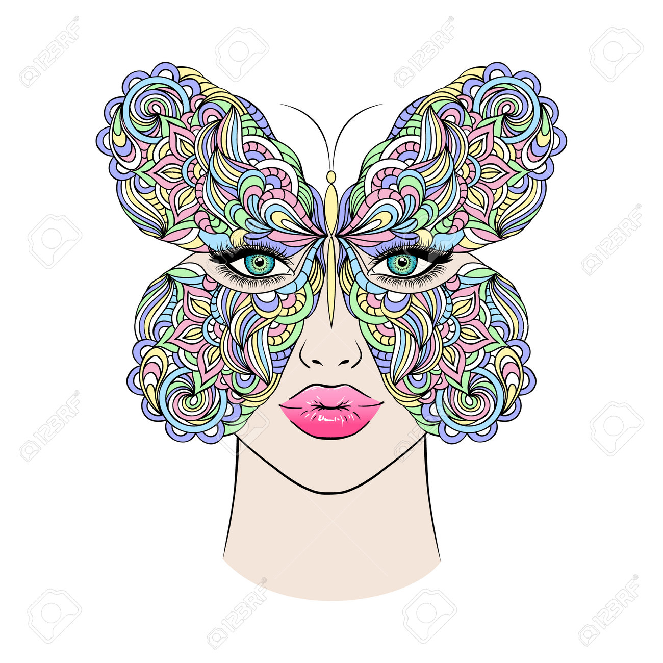 抽象的な蝶と顔のパステル画 抽象的な蝶と顔のパステル画