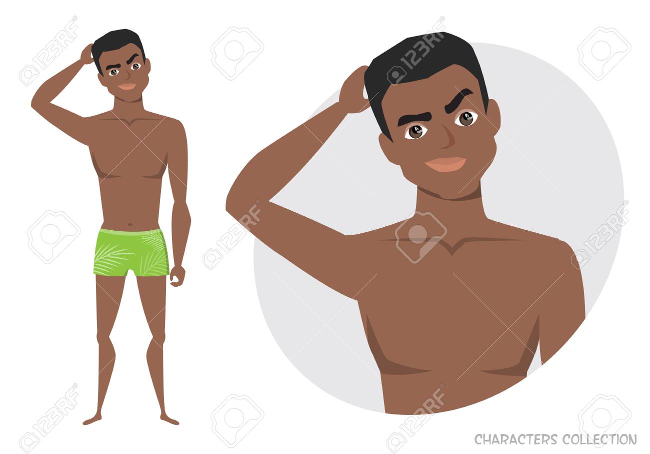 黒人アフリカ系アメリカ人の男が考えるポーズ のイラスト素材 ベクタ Image