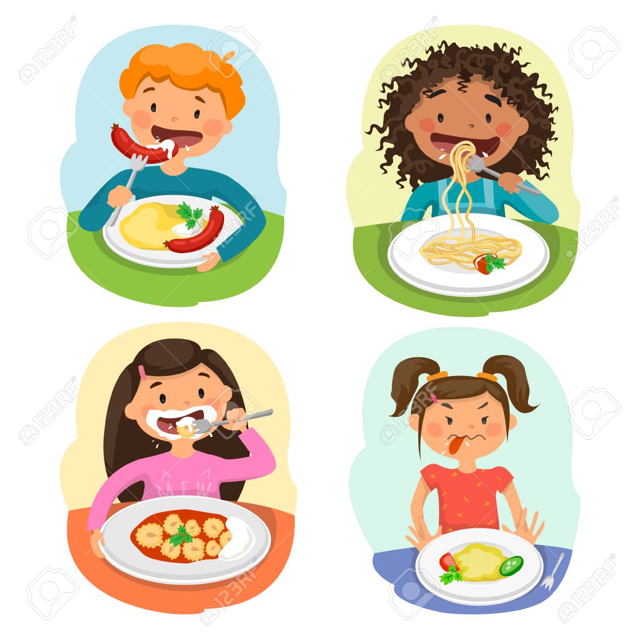 Beautiful Childrens Enjoying Healthy Lunch In Cafeteria Royalty Free SVG,  Cliparts, Vectors, and Stock Illustration. Image 94791343., image size:1300x1300