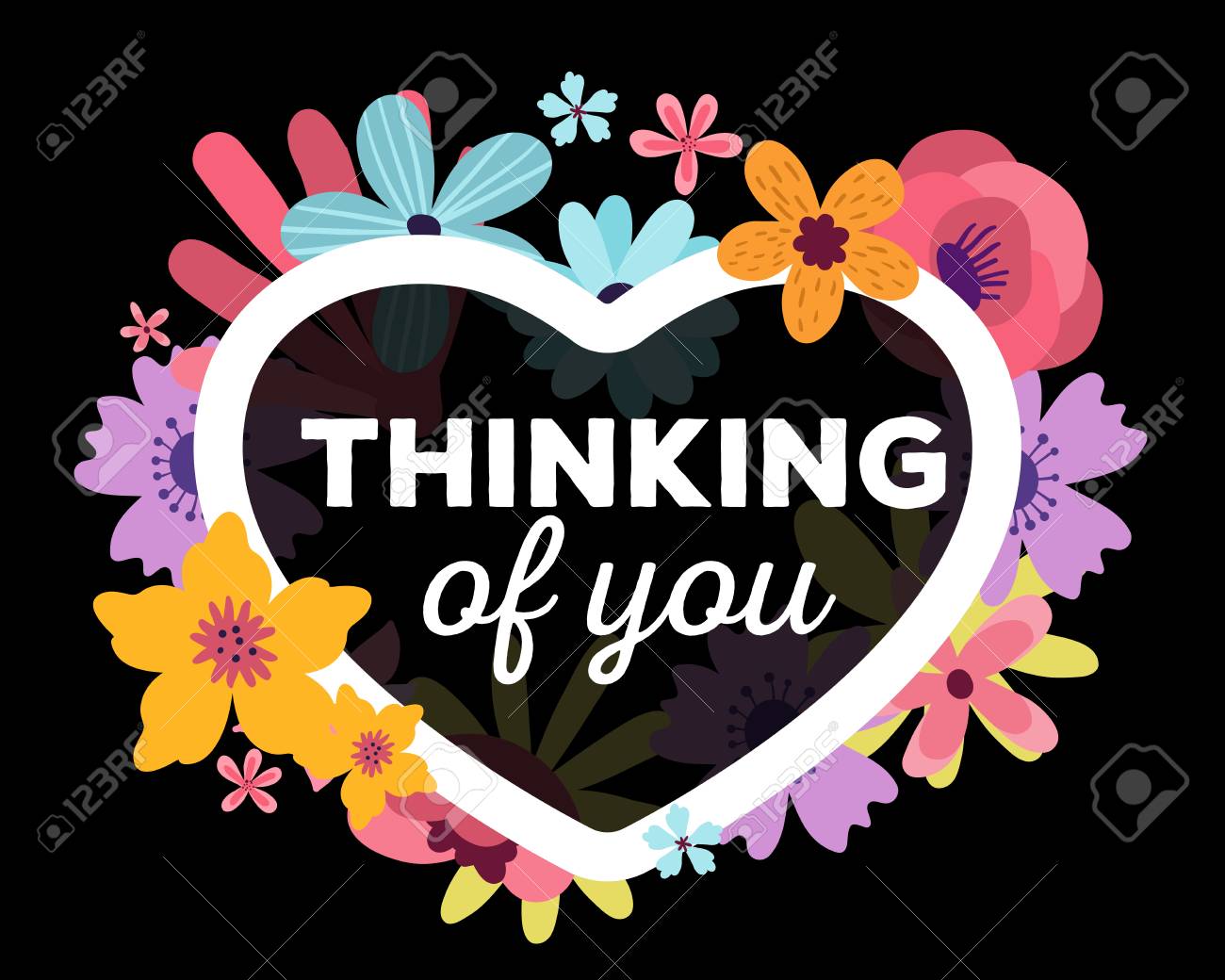 Vector A Ilustracao Do Molde Floral Com Flores As Folhas Quadro Do Coracao E Inscricao Bonitos No Fundo Preto Design De Estilo Simples Mao Desenhada De Cartaz De Flor Cartao Convite De