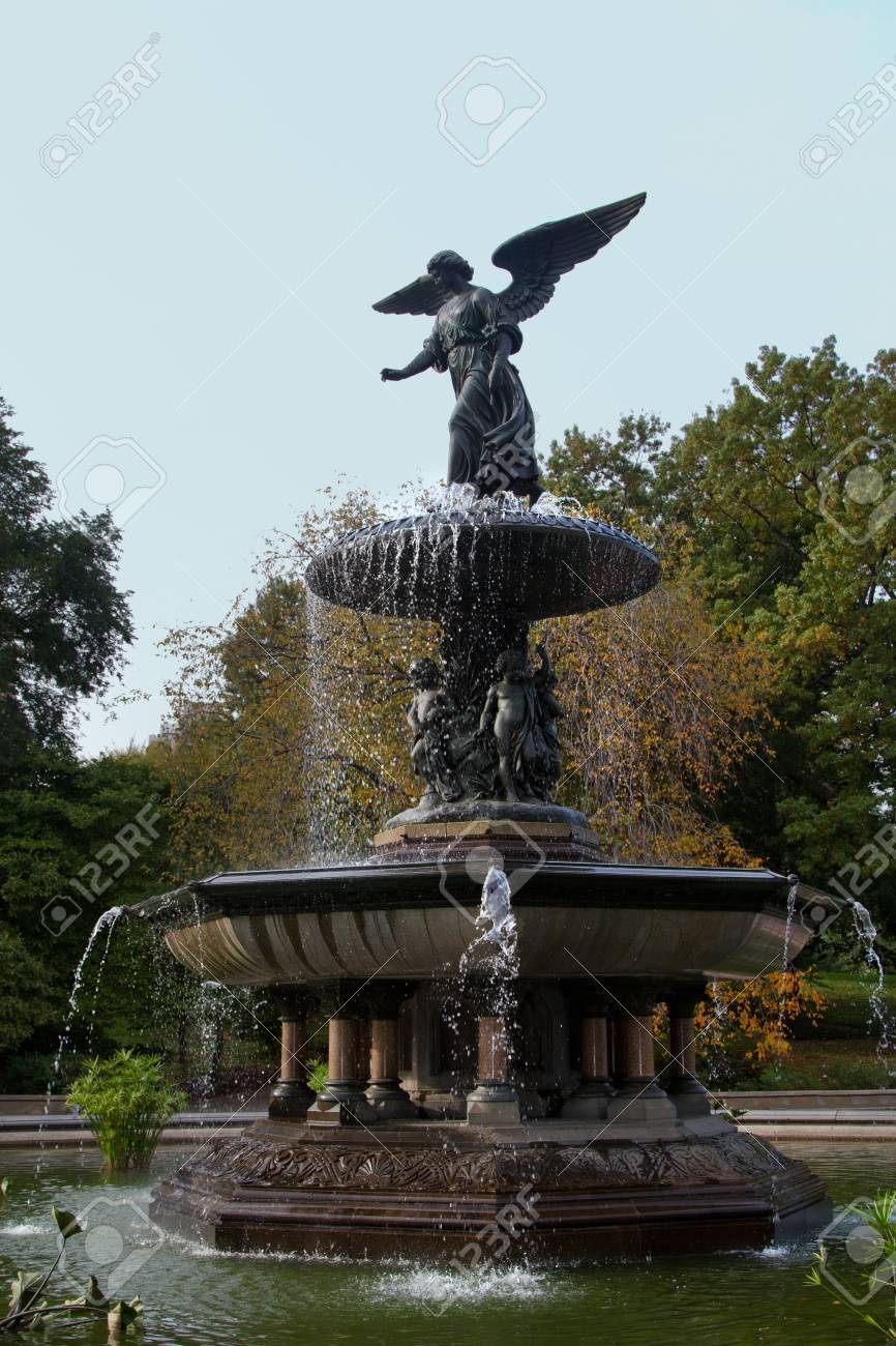 Fuente Bethesda, Central Park Bethesda fountain central park, Bethesda fountain, Manhattan skyline