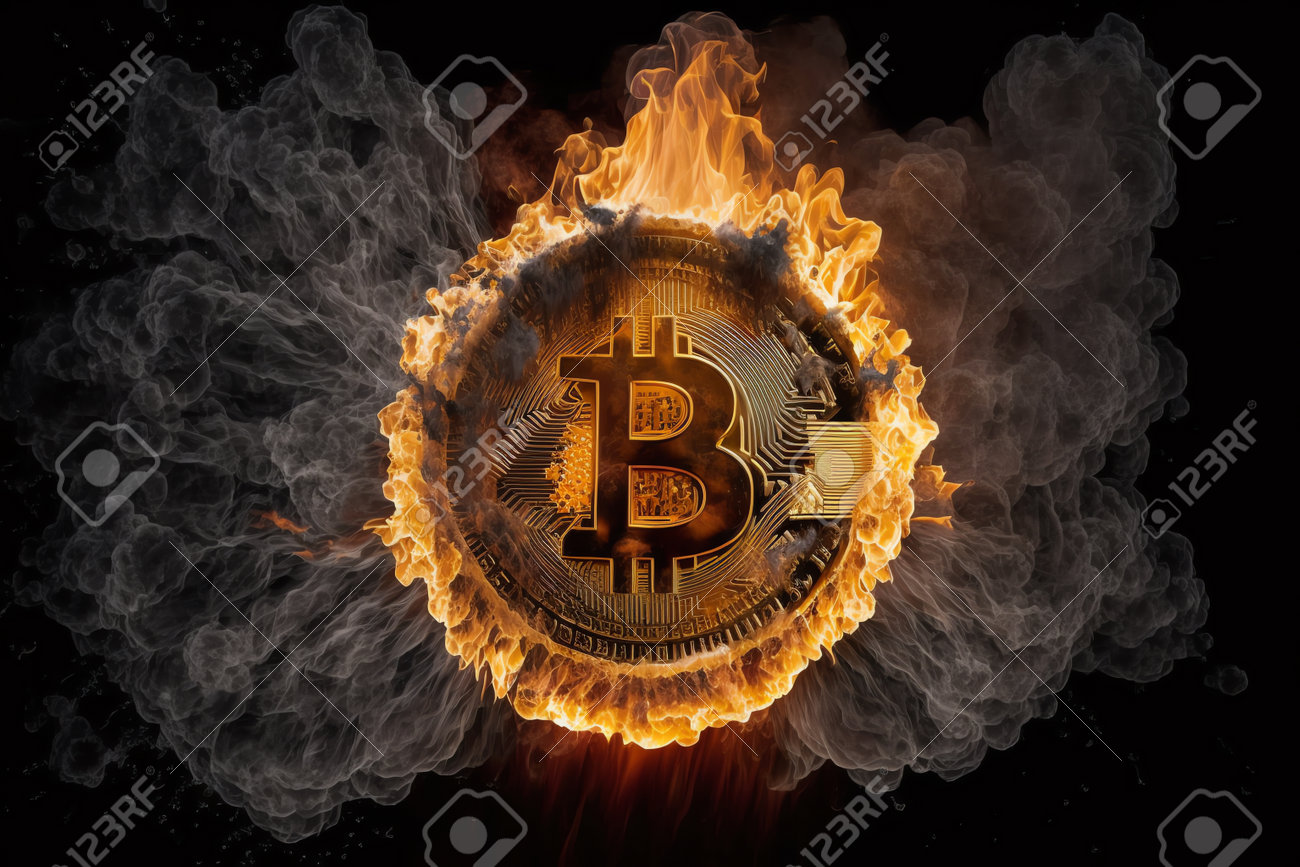 디지털 전자 화폐 암호화폐 온라인 뱅킹 생성 AI를 태우는 불 비트코인 기호의 비트코인 기호 로열티 무료 사진, 그림, 이미지 그리고  스톡포토그래피. Image 204458651