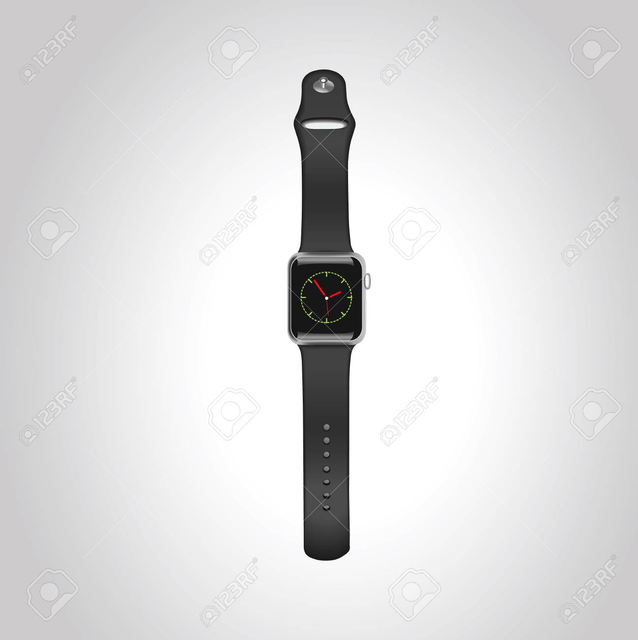 ベクトル表示のホーム画面と黒のスポーツ バンドと Apple Watch 操作により 42 Mm ブラック アルミニウム ケース 正面から見た図 Eps10 のイラスト素材 ベクタ Image
