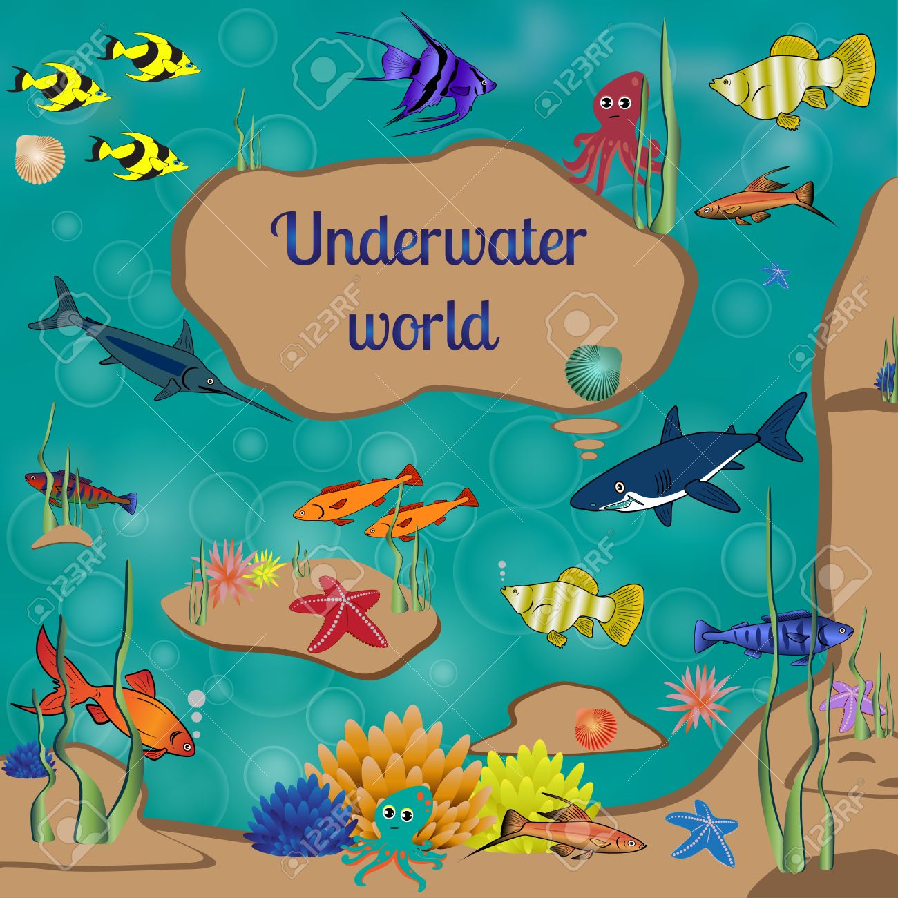 Underwater World Cartoon Text Coral Reefs Beneath The Sea Royalty Free Cliparts Vectors And Stock Illustration Image 49075329