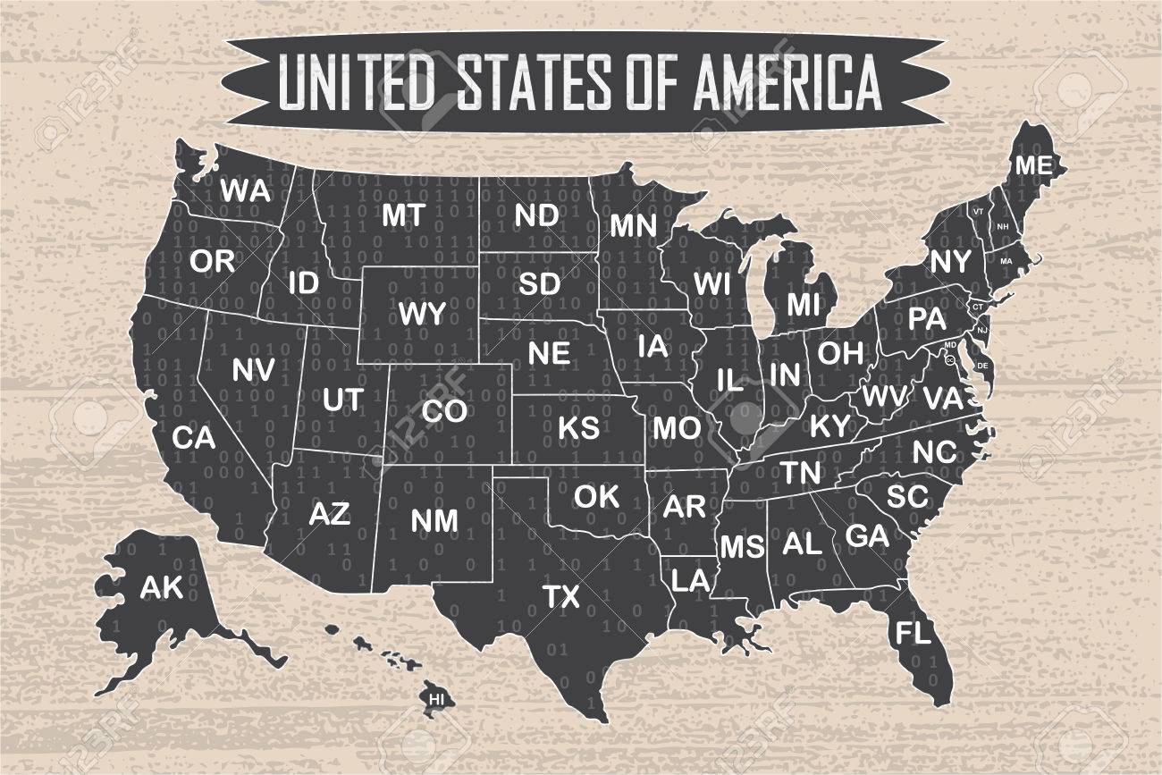 of binary.. map of Poster States names with and United America state binary.. United States of Poster America state with of names map and