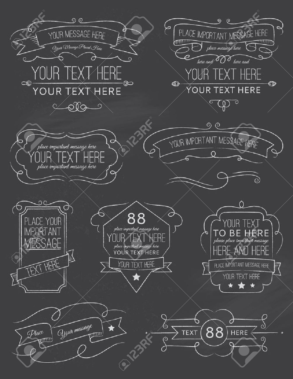 vintage calligraphy chalkboard elements six royalty free cliparts