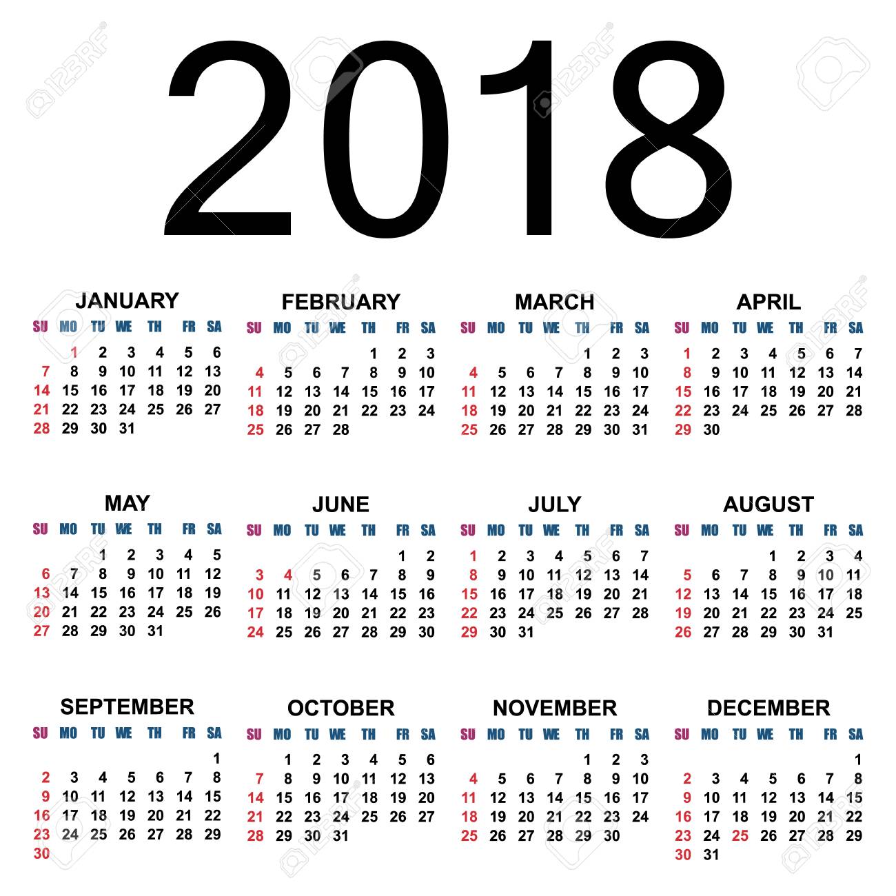 European Calendar 18 Template The Week Starts On Sunday Stock Photo Picture And Royalty Free Image Image