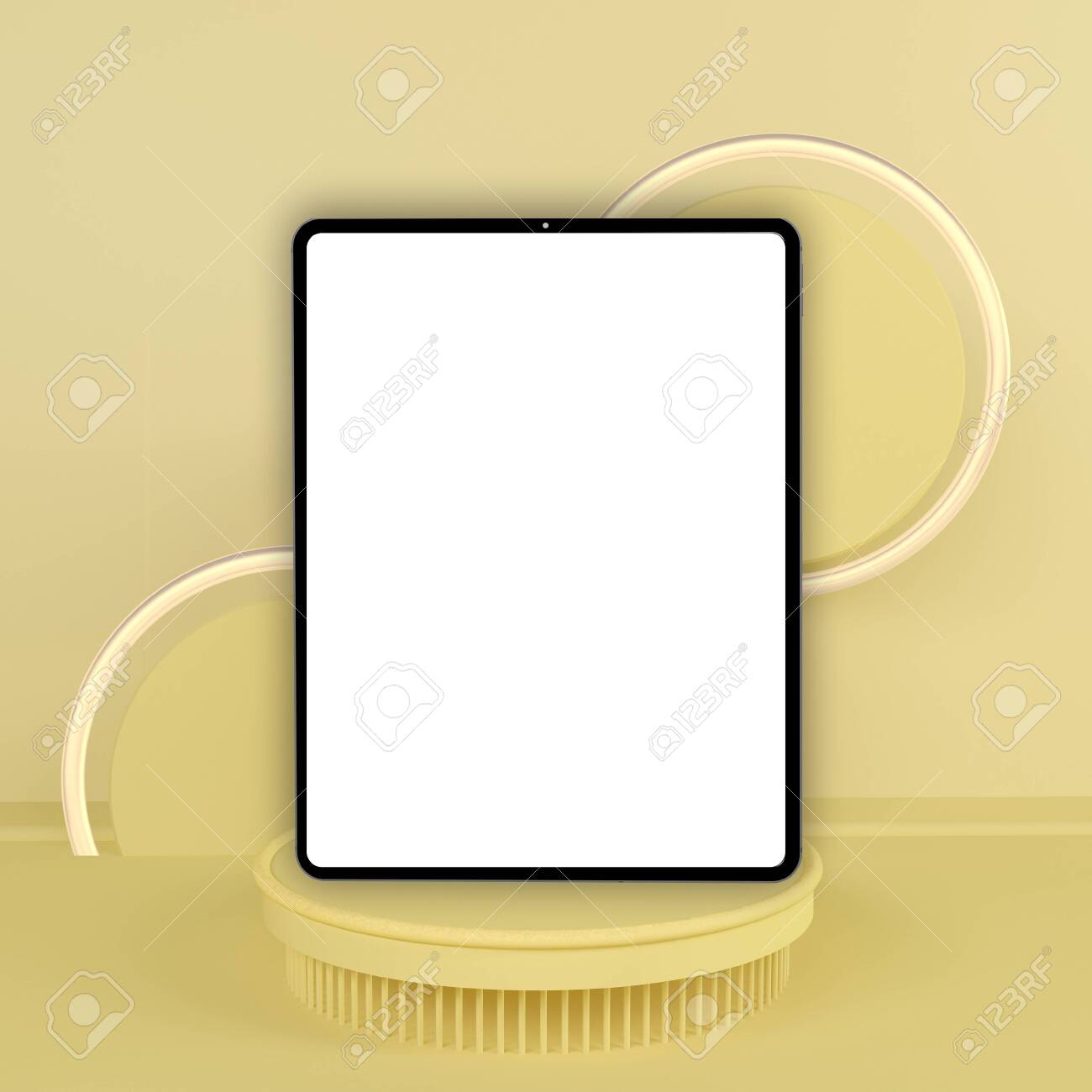 Download Yellow Tablet Mock Up Background Minimal Idea Concept 3d Render Stock Photo Picture And Royalty Free Image Image 131875216 PSD Mockup Templates