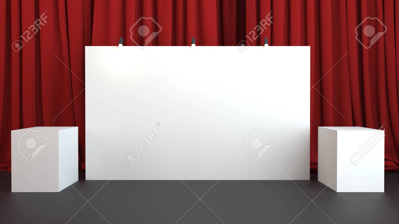 Download 3d Renderd Backdrop Pop Up Press Wall Mockup Red Curtains Stock Photo Picture And Royalty Free Image Image 137585323