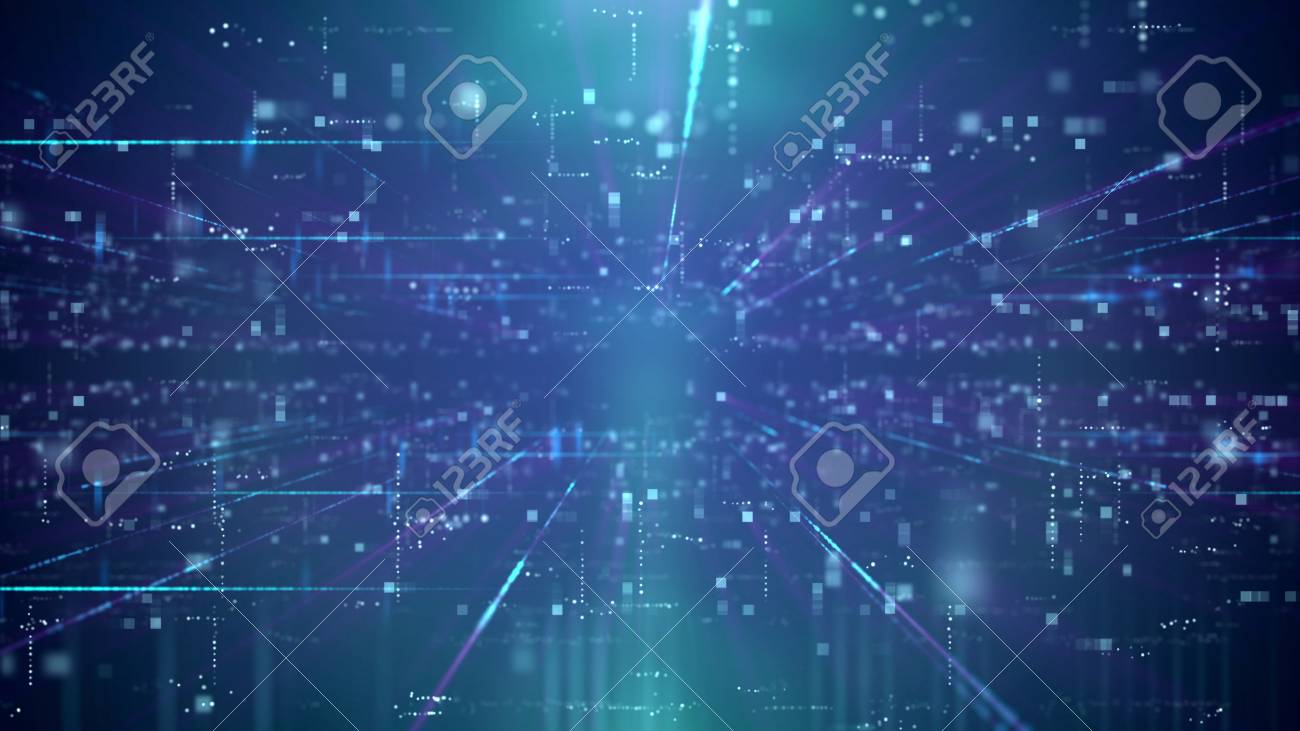 減少の正方形の時間ポータルの先駆的な技術サイバー スペース通路の不可解な 3 D イラスト 背景は青色です それは見事なドット 線と線のたくさんを持っています の写真素材 画像素材 Image