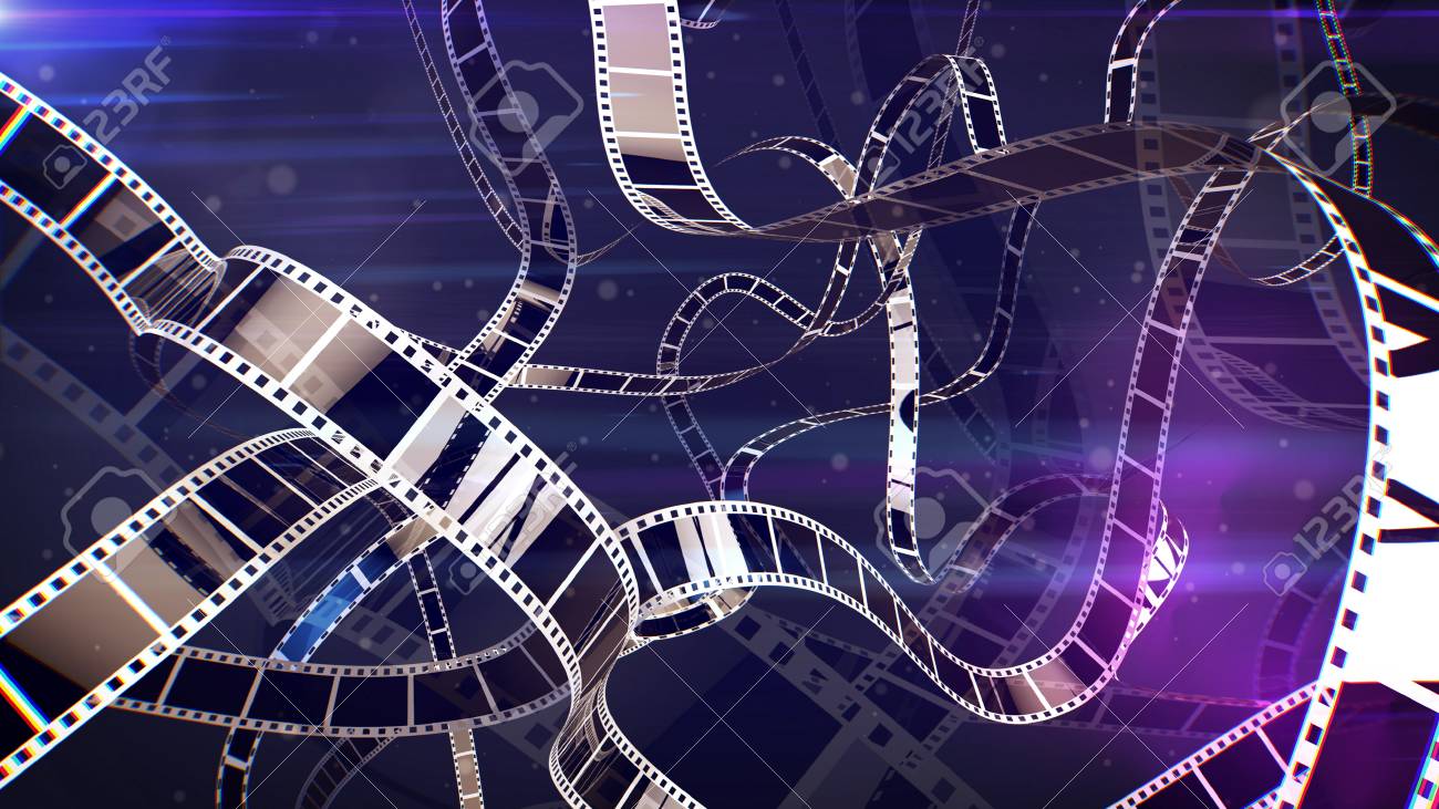 全体のイラストを覆う穴のラインとノスタルジックな白と紫のフィルムテープの驚くべき3dレンダリング テープは生き物のようにカールし ねじれます 彼らは私たちに映画芸術について思い出させる の写真素材 画像素材 Image