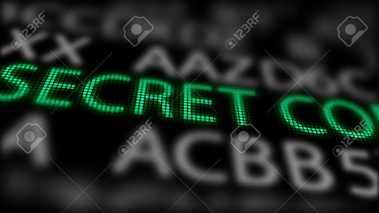 Une Illustration 3d Renversante D Un Code Secret Sur Un Ecran D Ordinateur D Une Couleur Verte Parmi Des Lettres Des Nombres Et Des Phrases Gris Le Fond Noir Est Mis De Travers Banque D Images