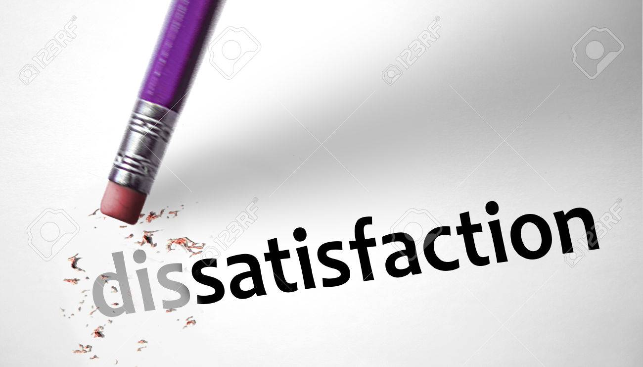 eraser changing the word dissatisfaction for satisfaction stock