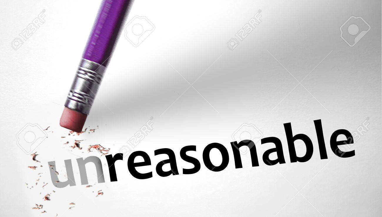eraser changing the word unreasonable for reasonable stock photo