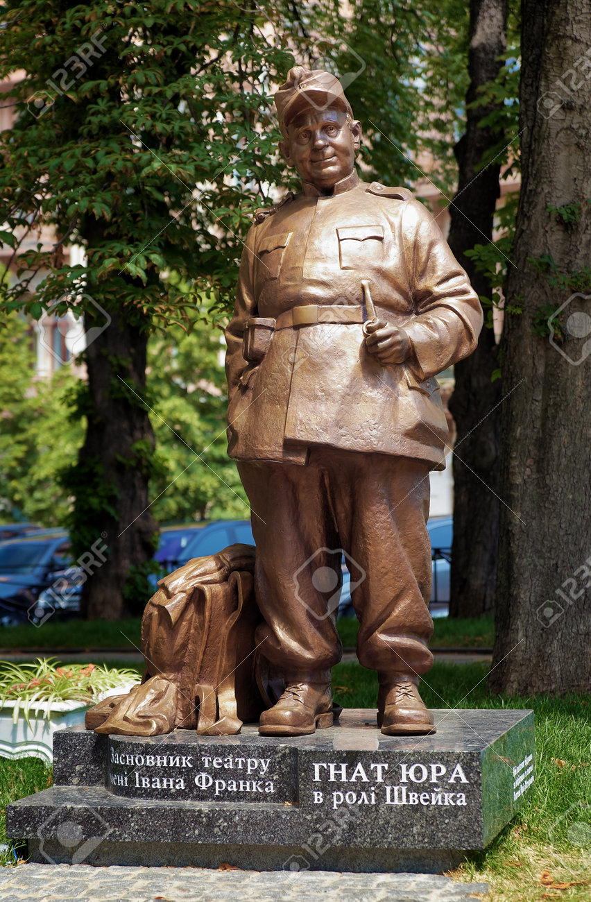 Monument To Ukrainian Stage Director And Actor Gnat Yura In Character Of  The Good Soldier Svejk, Kiev, Ukraine Stock Photo, Picture and Royalty Free  Image. Image 24978091.