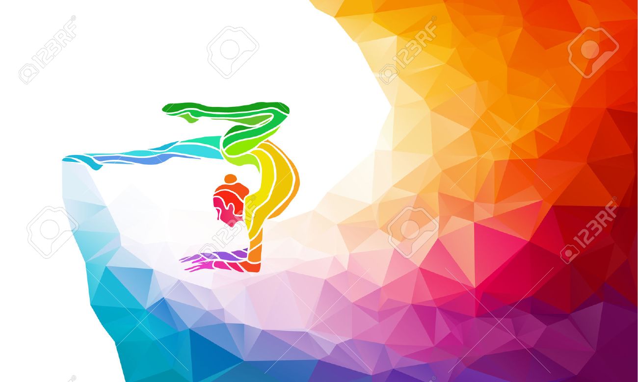 Creative silhouette of gymnastic girl. Art gymnastics with ball, colorful illustration with background or template in trendy abstract colorful polygon style and rainbow back - 47558903 Creative silhouette of gymnastic girl. Art gymnastics with ball, colorful illustration with background or template in trendy abstract colorful polygon style and rainbow back - 47558903