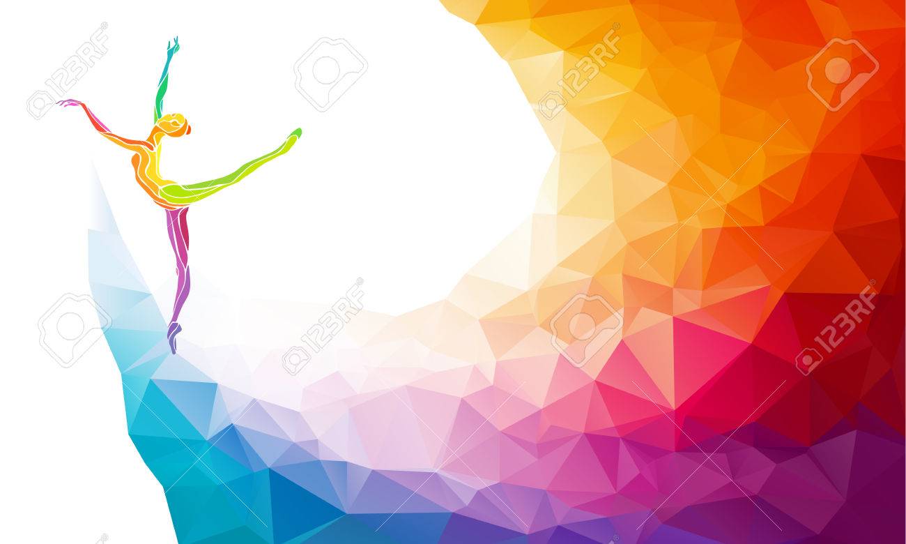 Creative silhouette of gymnastic girl. Art gymnastics, colorful illustration with background or template in trendy abstract colorful polygon style and rainbow back - 47558910 Creative silhouette of gymnastic girl. Art gymnastics, colorful illustration with background or template in trendy abstract colorful polygon style and rainbow back - 47558910