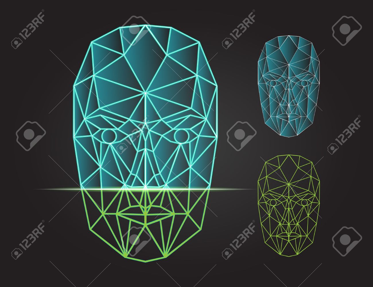 Face recognition - biometric security system. Face scanning, front view of human head. Vector illustration - 50093306 Face recognition - biometric security system. Face scanning, front view of human head. Vector illustration - 50093306