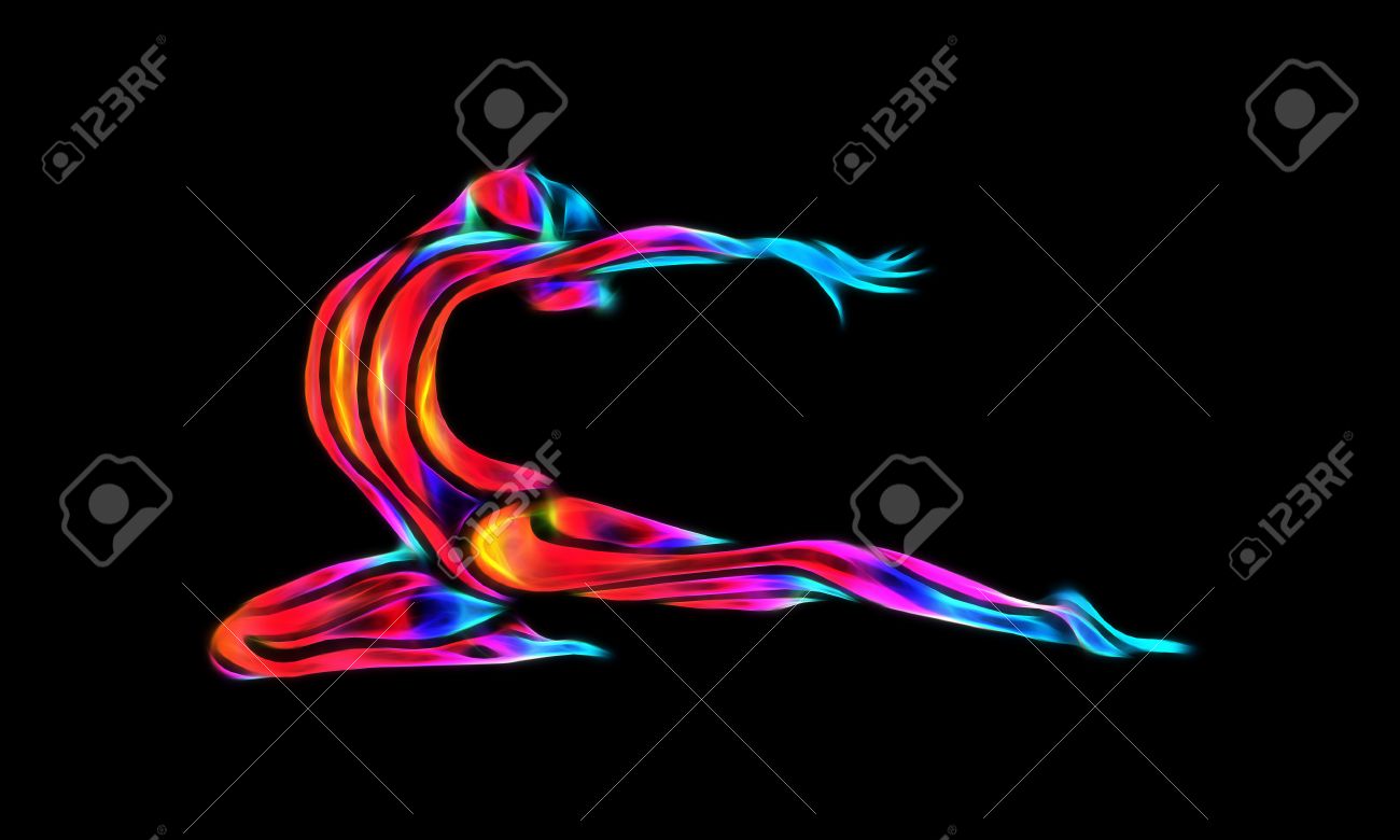 Creative silhouette of gymnastic girl. Art gymnastics woman, illustration or banner template in trendy abstract colorful neon waves style on black background - 51329823 Creative silhouette of gymnastic girl. Art gymnastics woman, illustration or banner template in trendy abstract colorful neon waves style on black background - 51329823