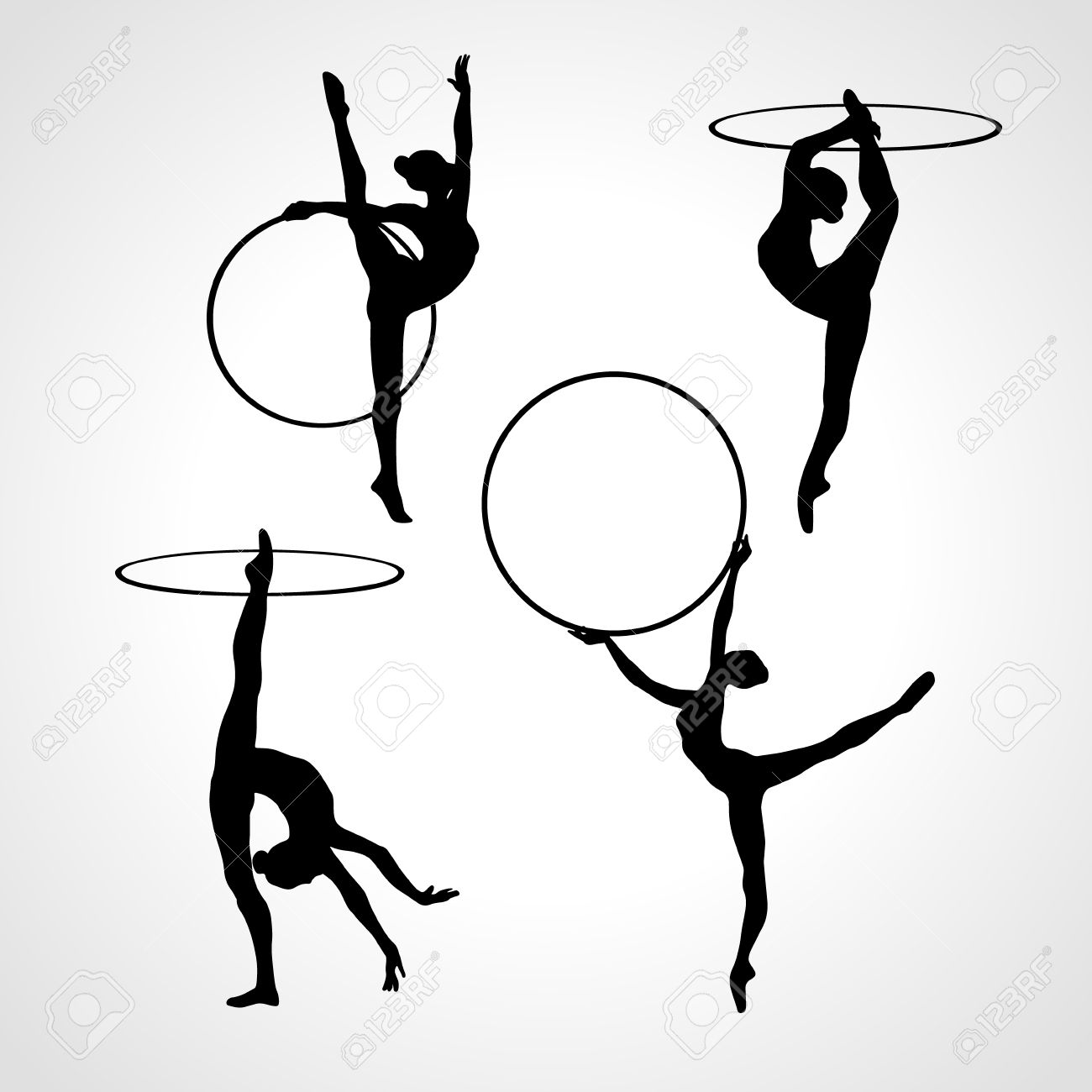 Collection 4 Creative silhouettes of gymnastic girls with hoop. Art gymnastics set, black and white illustration - 53927644 Collection 4 Creative silhouettes of gymnastic girls with hoop. Art gymnastics set, black and white illustration - 53927644
