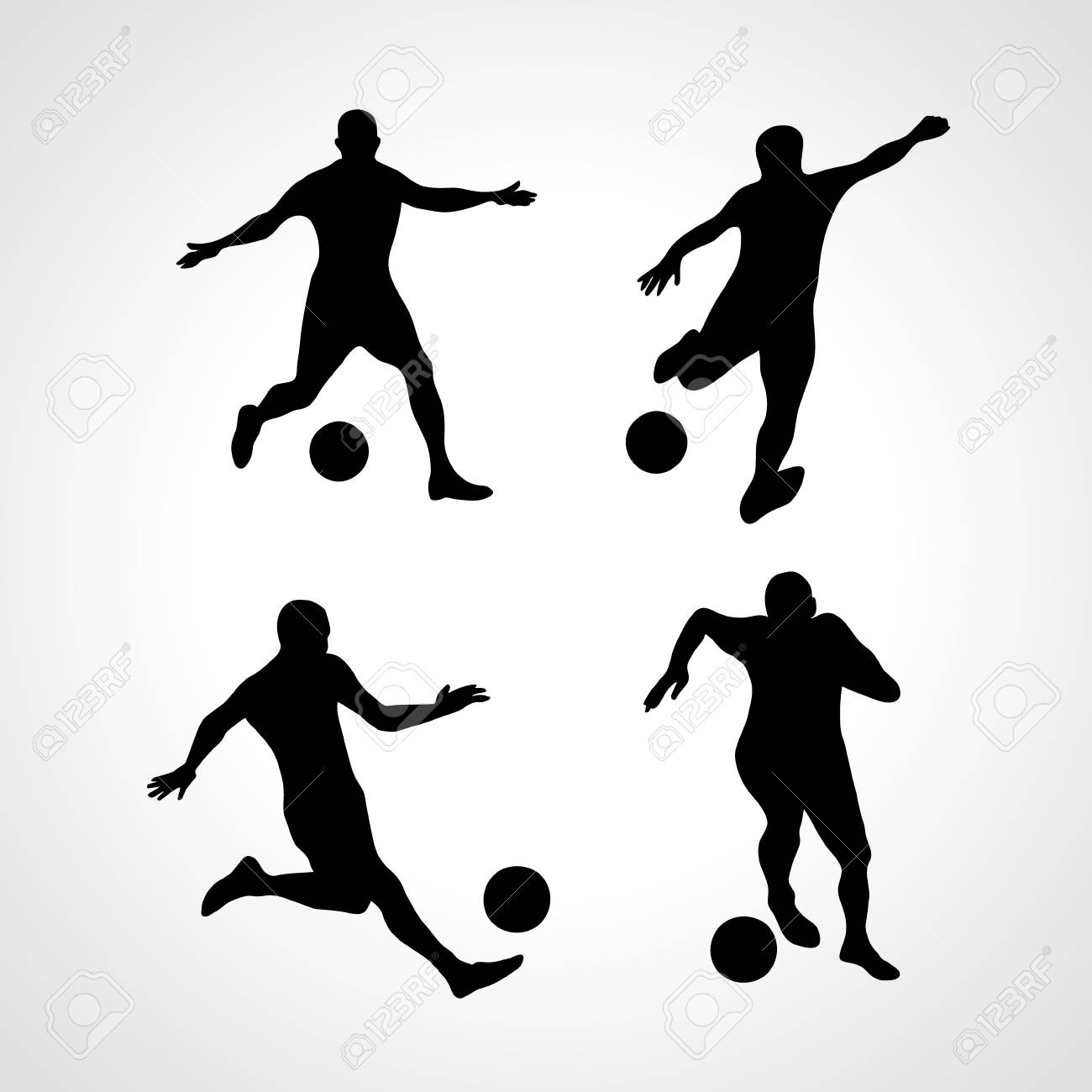 Soccer Players Silhouettes Set in various Poses with the Ball, vector isolated on white background - 56891150 Soccer Players Silhouettes Set in various Poses with the Ball, vector isolated on white background - 56891150