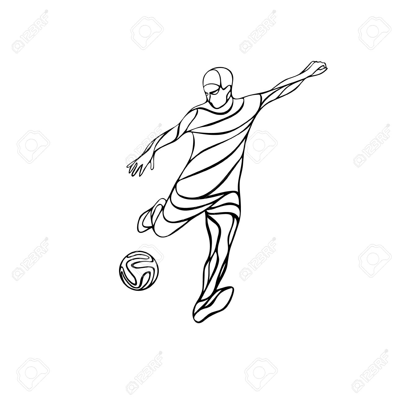 Soccer Or Football Player Kicks The Ball. Abstract Line Drawing Vector  Silhouette. Illustration On White Background. Royalty Free SVG, Cliparts,  Vectors, and Stock Illustration. Image 56891156., image size:1300x1300