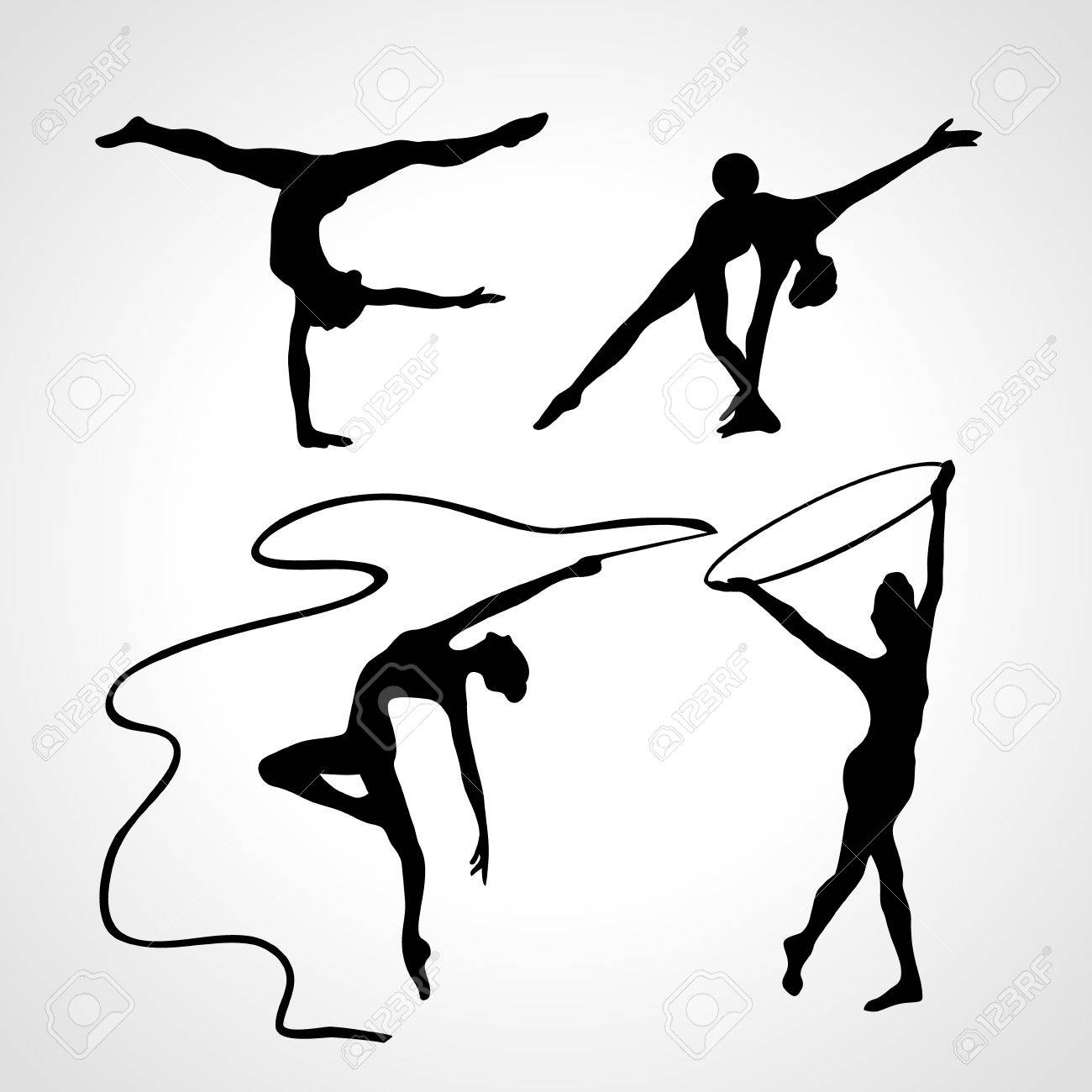 Collection 4 Kreative Silhouetten Von Gymnastik Madchen Art Gymnastik Set Schwarz Weiss Abbildung Lizenzfreie Fotos Bilder Und Stock Fotografie Image