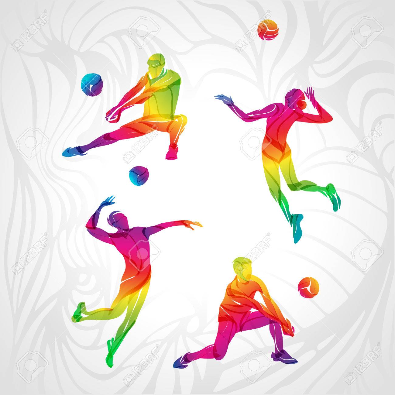 volleyball players set, people silhouettes, summer game activity. Spectrum color silhouettes collection. - 63906588 volleyball players set, people silhouettes, summer game activity. Spectrum color silhouettes collection. - 63906588