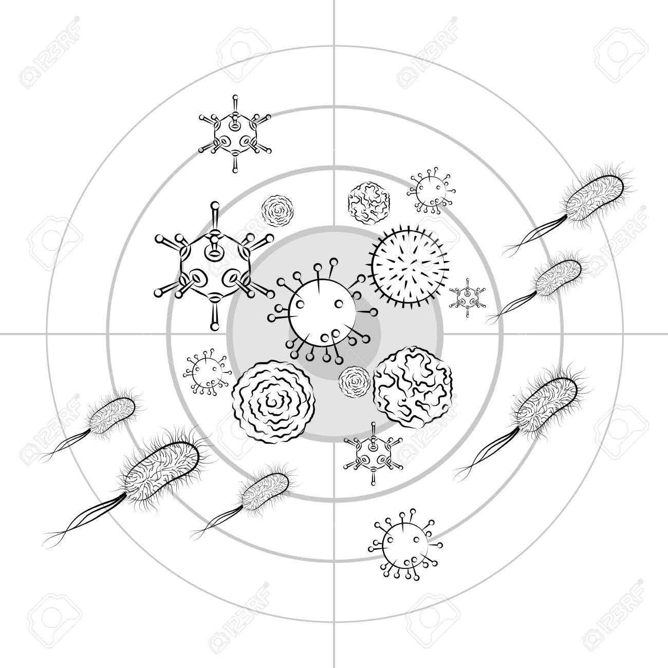 Influenza Viruses And E Coli Bacteria Black And White Vector Royalty Free Cliparts Vectors And Stock Illustration Image