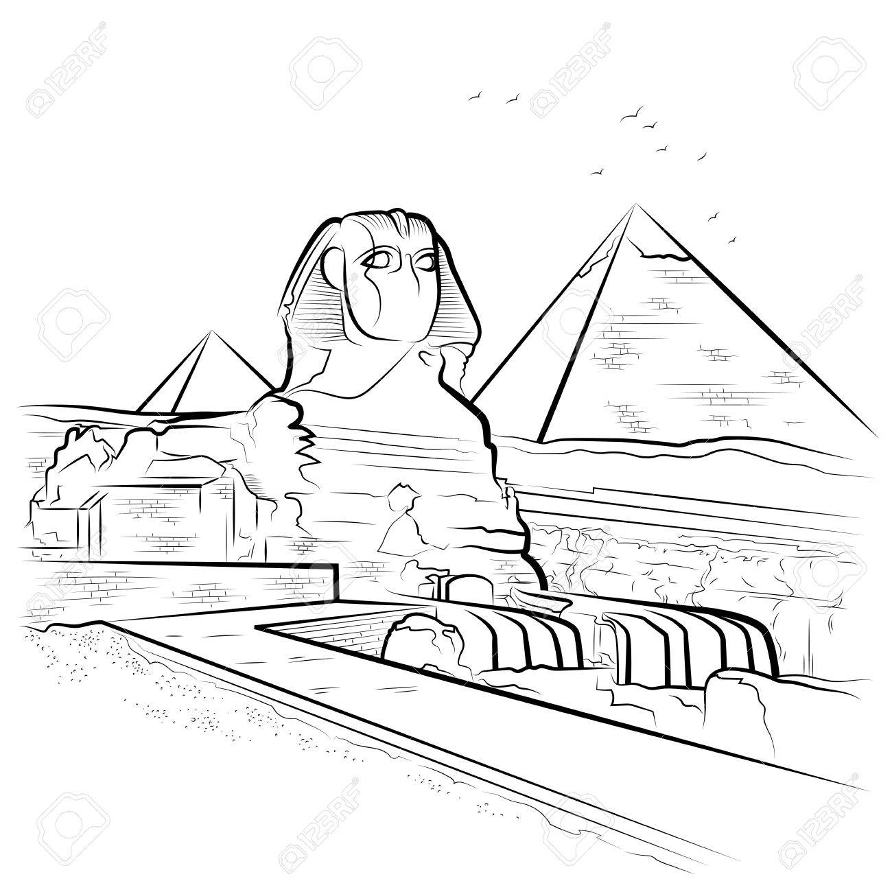 dibujo pirámides y esfinge en giza egipto ilustración del vector