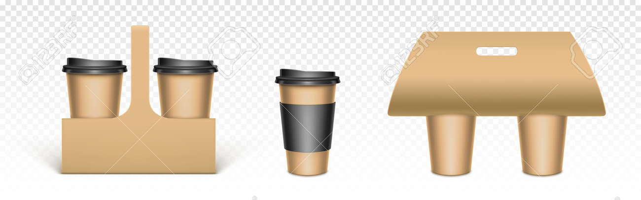 Download Coffee Cups In Kraft Paper Holders Cardboard Packaging For Take Royalty Free Cliparts Vectors And Stock Illustration Image 164688292